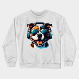 Staffordshire Bull Terrier DJ Smiling with Funky Beats Crewneck Sweatshirt